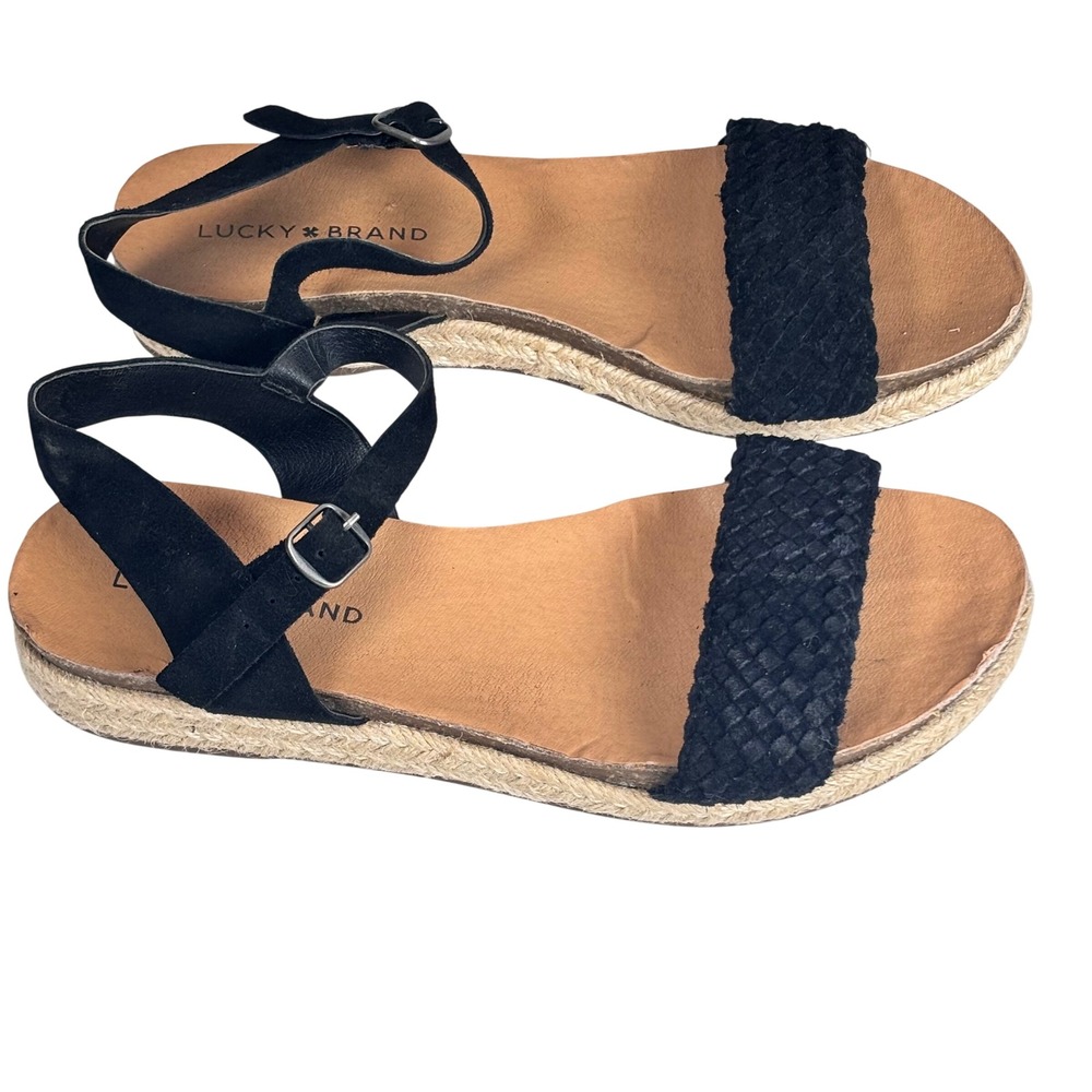 Lucky Brand Genette Sandals Black Woven Suede Espadrille Boho 8 M - Picture 1 of 6